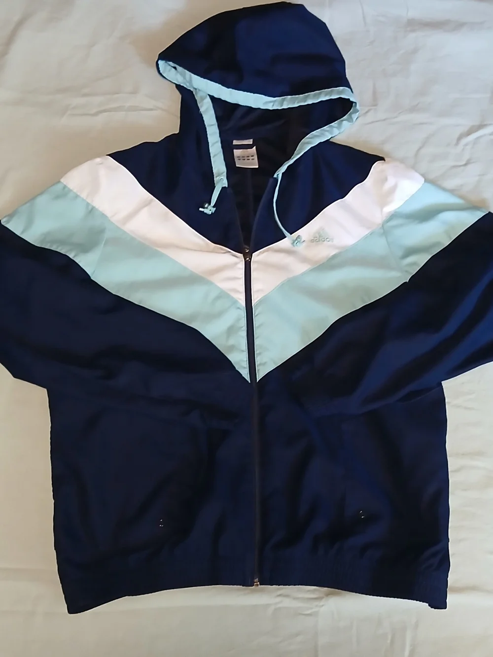 adidas Navy, Light Blue & White Hooded Windbreaker XL